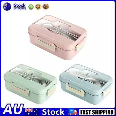 $14.58 • Buy AU Microwave Lunch Box Wheat Straw Compartments Bento Food Container For Kids