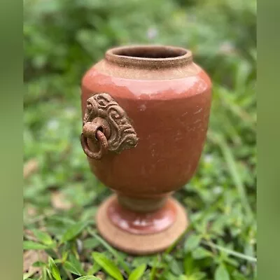 7.5” Terracotta Planter Pot Vase Metal Handles Hand Made Philippines Vintage • $34.88