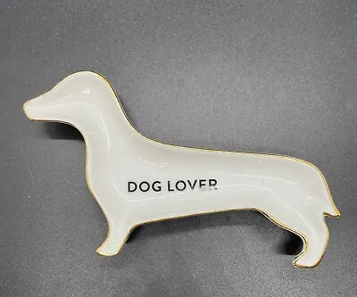Dachshund Trinket Ring Holder Dog Lover Tray White Gold Trim 6 Inches • $14