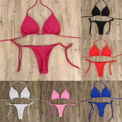 $12.51 • Buy Summer Sexy Solid Micro Bikini Sets Women Tie Side String Thong Swimsuit Female