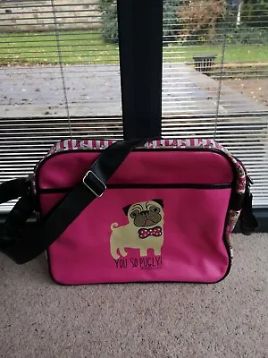 Pink Pug Dog Messenger Bag  You So Pugly  By David & Goliath School College Bag  • £10