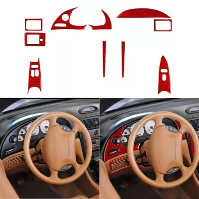 10Pcs Red Carbon Fiber Full Interior Dash Kit Cover Trim For Ford Mustang 96-03 • $87.11