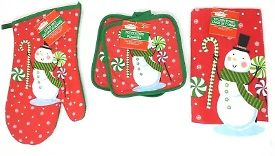 Christmas Snowman Candy Cane Kitchen Oven Mitt Towel Pot Holders 4 Pc  • $15.99