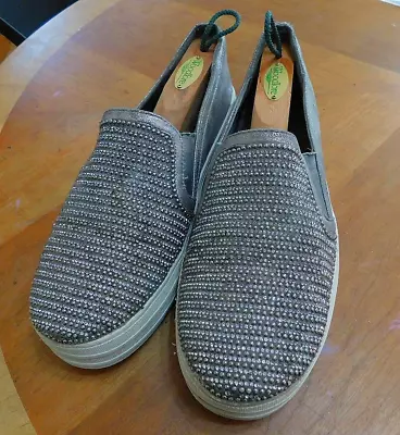 SKECHERS Silver Slip-on Shoes W Silver Studded Uppers Women Sz 10 • $12.99