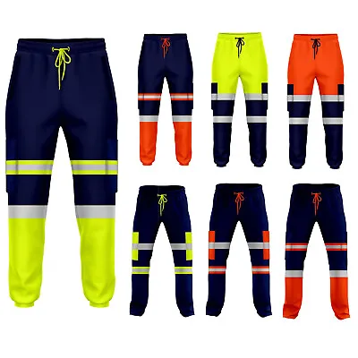 Mens Hi Vis Trousers High Visibility Reflective Tape Safety Work Trousers Men • £17.99