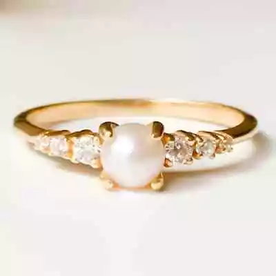 Natural Pearl Gemstone Ring 925 Sterling Silver Moissanite Jewelry Gift For Love • $60