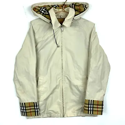 Vintage Burberry Jacket Small Beige Full Zip Light Windbreaker Nova Check • $152.99