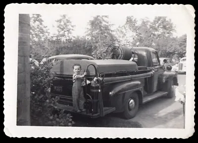 $8.99 • Buy TINY BOY On FORD TRUCK CONVERTED To FIRE RESCUE ~ 1950s VINTAGE CAR PHOTO