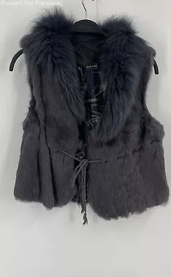 Hua Yi Na Womens Gray Rabbit Fur Regular Fit Sleeveless Tie Front Vest Jacket • $34.99