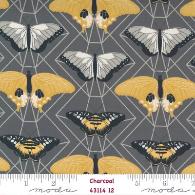 MODA Through The Woods 100% Cotton Fabric By The Yard Moths 43114 12 Charcoal • $6.50