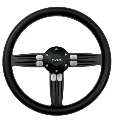 14  Black Double Barrel Steering Wheel W/ Black Vinyl Wrap Horn For Chevy C10 • $169.99