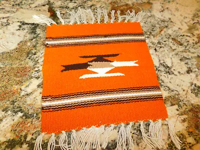 Vintage Southwest Hand Woven Mexican Small Rug Table Mat Orange Brown 10x10  • $11.95