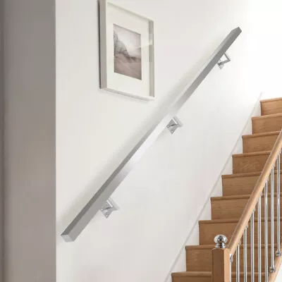 Brushed Stainless Steel Metal Banister Stair Handrail Pre-Assembled Square Rail • £55.95
