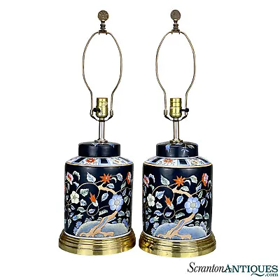 Vintage Chinese Famille Noire Porcelain Ginger Jar Urn Table Lamp - A Pair • $460