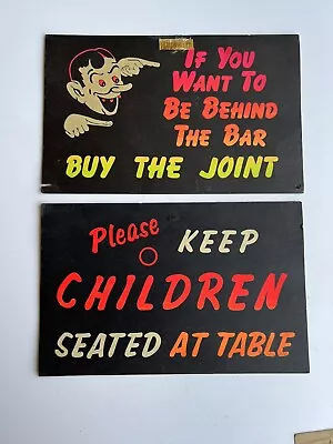 2 VTG 1950's Adult Drunken Humor Novelty Paper Wall Signs Black Neon Bar Decor • $19.99