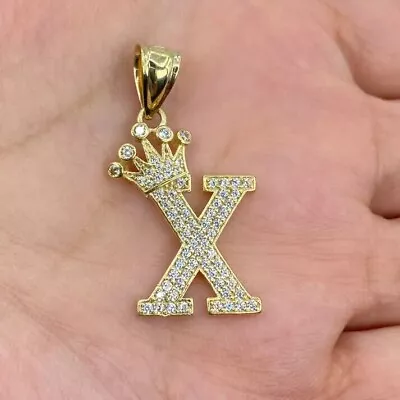 2Ct Natural Moissanite Crown   X   Letter Initial Pendant 14K Yellow Gold Plated • $125.99