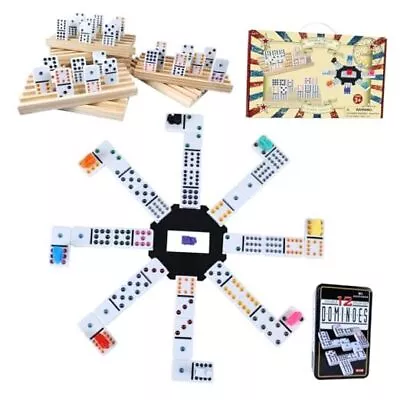 Mexican Train Dominoes Set With 8pcs Wooden Trays/Rack/Holder 91 Tiles Double  • $45.69