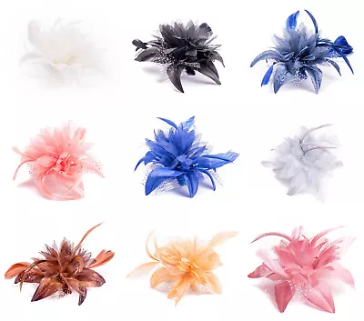 Flower Feather Comb Fascinator Wedding Races Proms Bridal Hair Accessory • £4.99