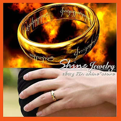 18K GOLD PLATED LORD OF THE RINGS HOBBIT Stainless Steel Mens Band RING PENDANT • £5.57