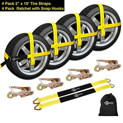 4Pcs 2 X10' Axle Straps Car Hauler Trailer Auto Truck Tie Down Wheel Strap Tow • $71.55