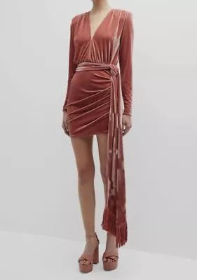 $550 Bronx And Banco Women's Pink Rihanna Velvet V-Neck Mini Dress Size M • $175.98
