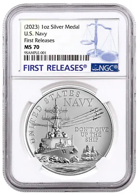 $129 • Buy 2023 1-oz Silver U.S. Navy Medal Matte Uncirculated NGC MS70 FR