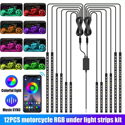 12PCS Bluetooth Motorcycle RGB LED Strip Lights Neon Under Glow Kit APP Control • $24.99