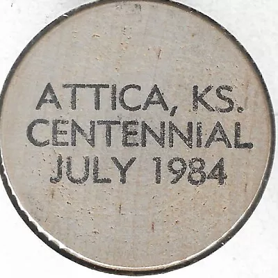 1984 Attica Kansas Centennial 5¢ Token BUFFALO BLACK Wooden Nickel • $8.95