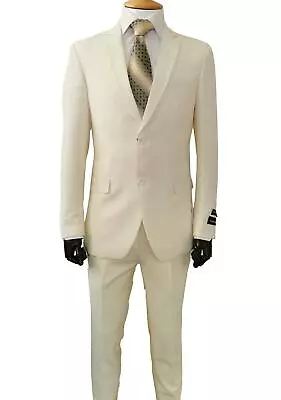 Men’s Formal Slim Fit Suit 2 Piece Two Button Solid Colors Jacket & Pants 702ps • $58.89