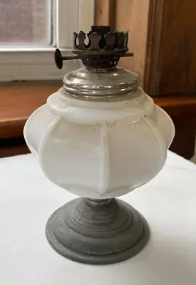 Miniature Milk Glass Kerosene Lamp With Metal Base Excellent Condition • $9.99