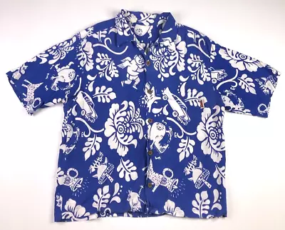 Vintage Mambo Hawaiian Button Down Short Sleeve Shirt Blue And White Casual • $119.95