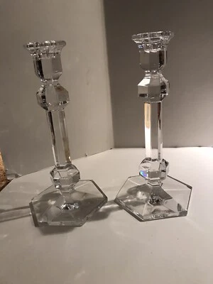 $45 • Buy Vintage Pair Of Val St. Lambert Elegant Clear Candle Stick Holders 9.25  Tall