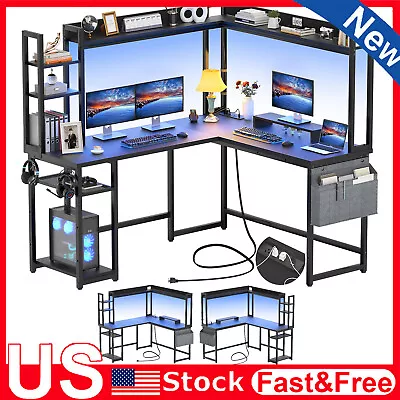 L Shaped Desk Gaming Desk & Hutch Computer Desk Monitor Stand & Storage Shelves • $199.99