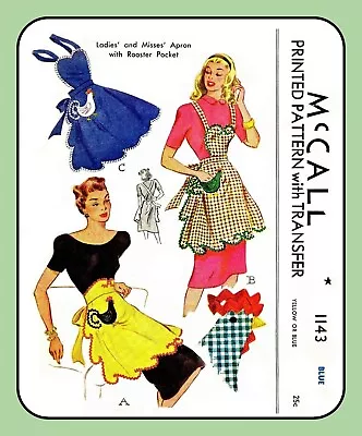 APRON W ROOSTER Pocket BIB Or Half Novelty McCall 1143 VTG 1944 Sewing Pattern • $9.99