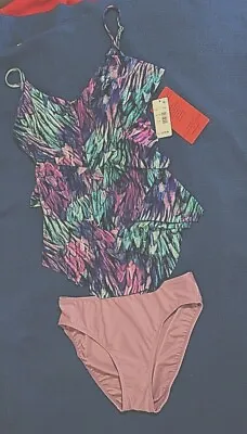 MagicSuit Ruffle Tier Tankini Top Size 10 With Lilac Bottoms Size L • $65.99