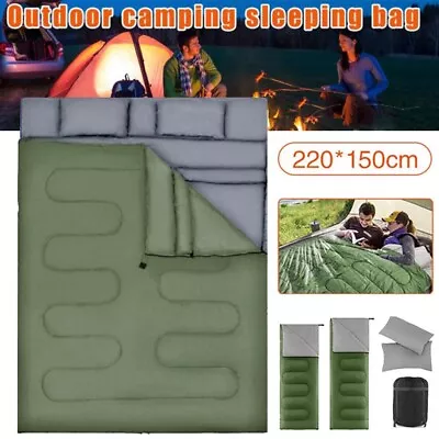 Waterproof Double Sleeping Bag Outdoor Camping 2 People 4 Season Carry Bag UK • £31.99