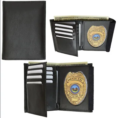 $23.48 • Buy 1 RFID Blocking Leather Wallet Badge Holder Sheriff Officer ID Police Shield Blk