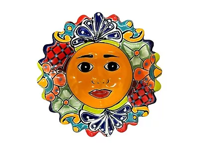 Talavera Sun Face Mexican Pottery Folk Art Hand Painted Home Decor 9.5  • $49