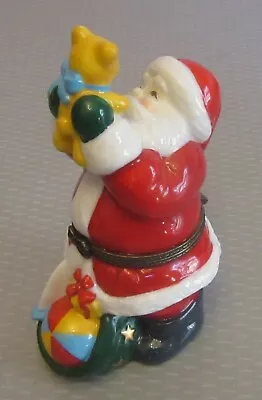 Midwest Cannon Of Fall SANTA CLAUS HOLDING TEDDY BEAR Christmas Hinged Porcelain • $14.95