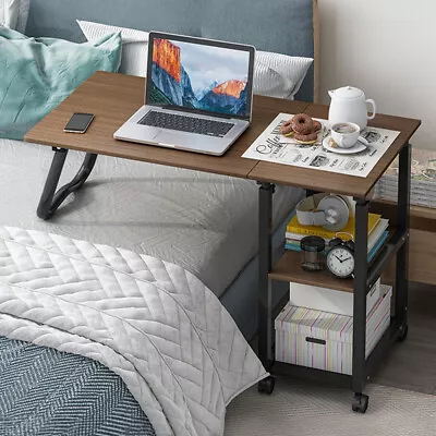 Adjustable Sofa Side Snack Table Coffee End Bedside Table Laptop Desk On Wheels • £34.95