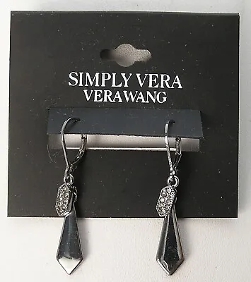 Carded Simply Vera Wang VeraWang Black Rhodium & Rhinestone Lever Back Earrings • $9.99