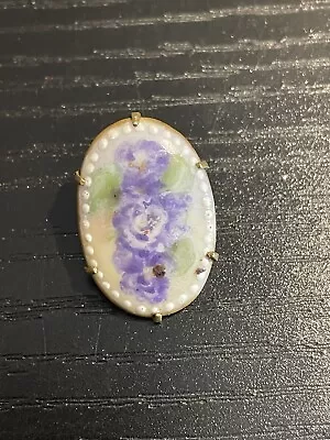 Vintage Hand Painted Porcelain Flowers Purple Violets Pin Brooch • $14.99