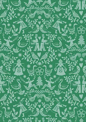 12 Days Of Christmas By Lewis & Irene - Mirrored On Green - (half Yard)  • $6