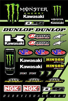 Kawasaki Racing Monster Decal Sheet Motorcycle Stickers High Quality Laminated • $20.99