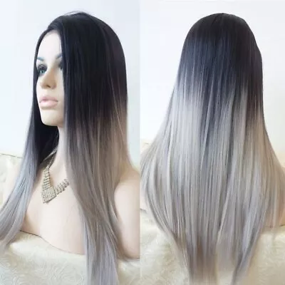 Silver Grey Ombre Wig Long Straight Synthetic None Lace Wigs Halloween Cosplay  • $18.79