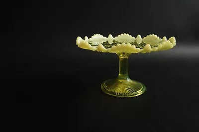 Vaseline/Uranium Pressed Glass Cake Stand - Probably Sowerby • £17