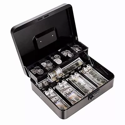 Cash Box With Money Tray And Combination Lock Metal 11.8 X 9.4 X 3.54 Black • $32.89