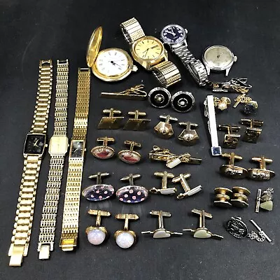 Lot Of Vintage Men’s Jewelry Cuff Links Tie Clips Watches As Is Wear Resale • $9.99