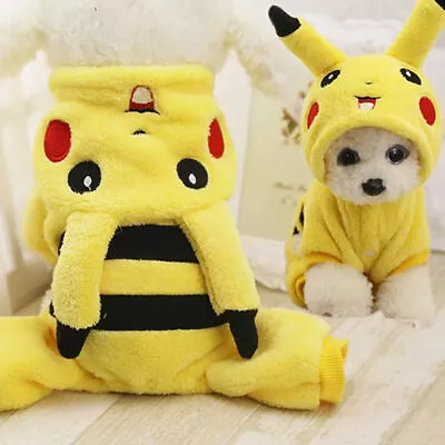 Pikachu Pet Dog Hoodie Sweater Jumper Coat Warm Puppy Apparel Hooded Jacket UK • £6.11