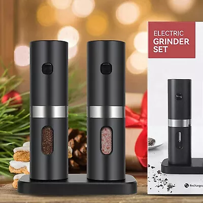 Electric Salt & Pepper Grinder Set Stainless Steel Pepper Mill USB Rechargeable • £26.86